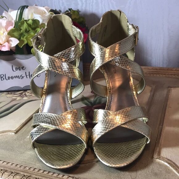Worthington Gold Snakeskin Strappy Heels Wedding Formal Date Prom 8.5 New in Box - Picture 3 of 9